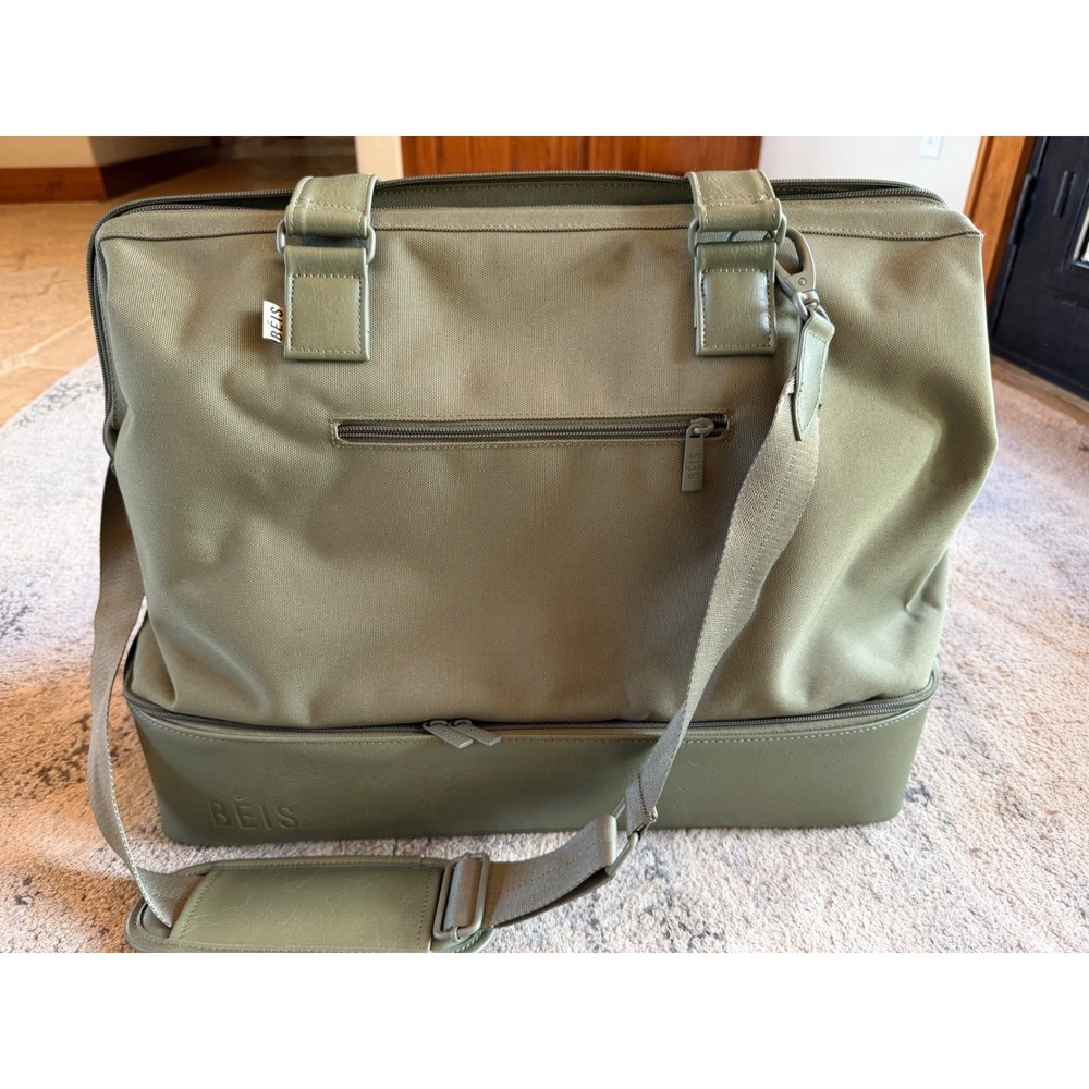BEIS The Weekender Bag Olive Green Canvas Travel Duffel with Shoe Compartment